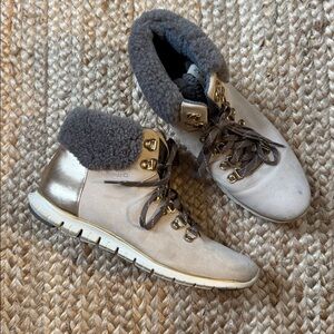 Cole Haan Zerogrand 9B Metallic Cuff Explore Hiker Boot Shearling Cuff